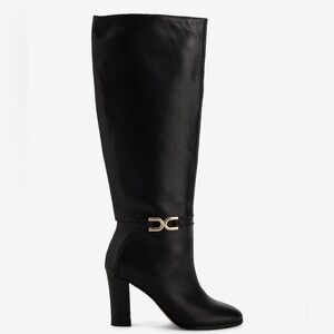 NEW Express Leather Buckle Heeled Tall Boots